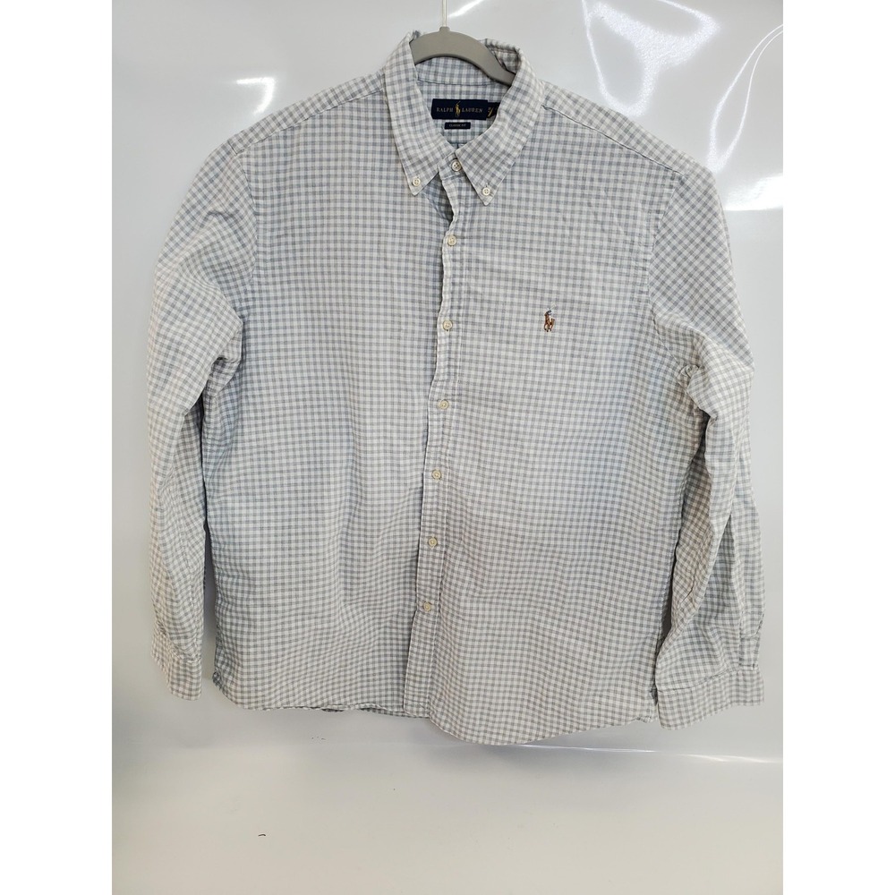 Ralph Lauren Shirt Mens XL Gray White Gingham Plaid Classic Fit Pony Logo Check